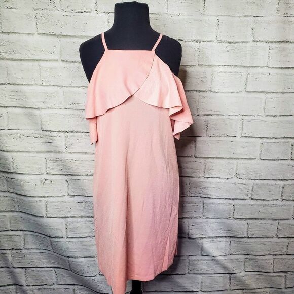 Christian Siriano Pink Cold Shoulder Ruffle Dress Size Large - Picture 1 of 9